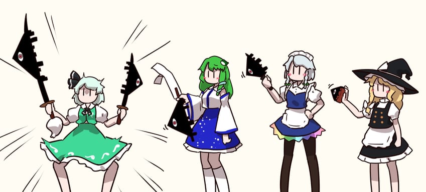 kirisame marisa, izayoi sakuya, kochiya sanae, and konpaku youmu (touhou and 2 more) drawn by zakozako_y