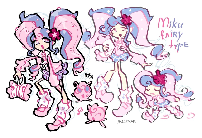 hatsune miku, jigglypuff, and fairy miku (pokemon and 2 more) drawn by sczawr
