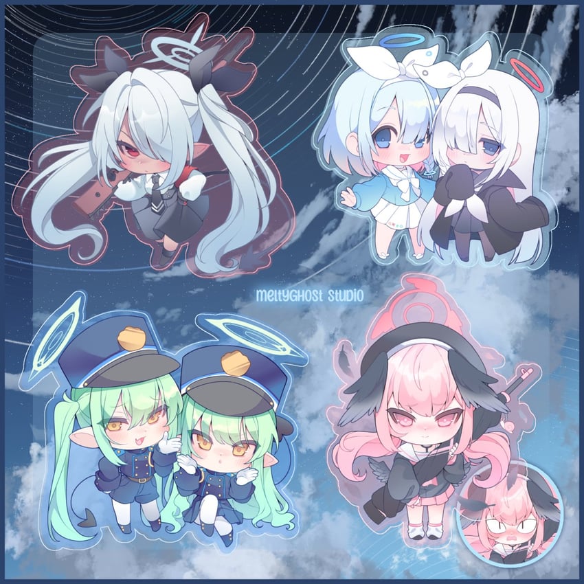koharu, arona, plana, hikari, nozomi, and 1 more (blue archive) drawn by ecchibeef