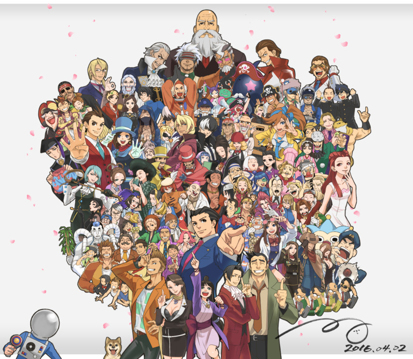 phoenix wright, miles edgeworth, maya fey, apollo justice, franziska von karma, and 105 more (ace attorney and 6 more) drawn by sakaguchi_ginjiro
