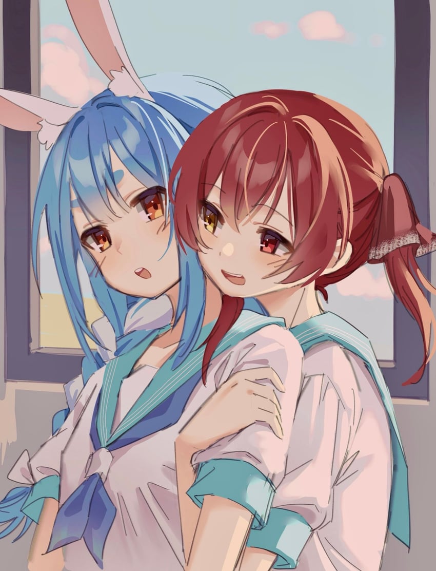houshou marine and usada pekora (hololive and 1 more) drawn by tazaki_yokka