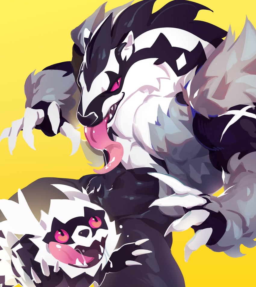 obstagoon and galarian zigzagoon (pokemon) drawn by crrispy_shark