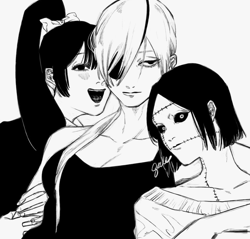 quanxi, pingtsi, and tsugihagi (chainsaw man) drawn by gxlx_2ji