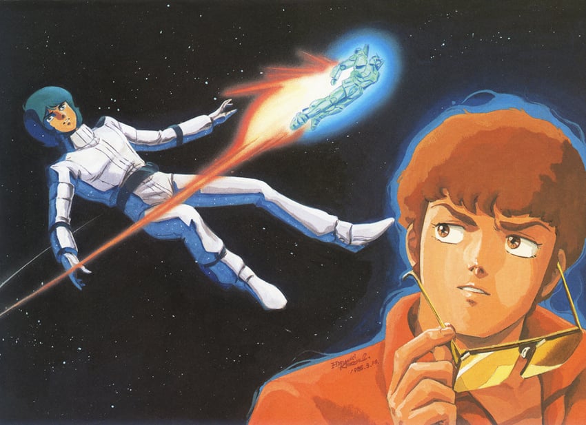 amuro ray, kamille bidan, and gundam mk ii (gundam and 1 more) drawn by kitazume_hiroyuki