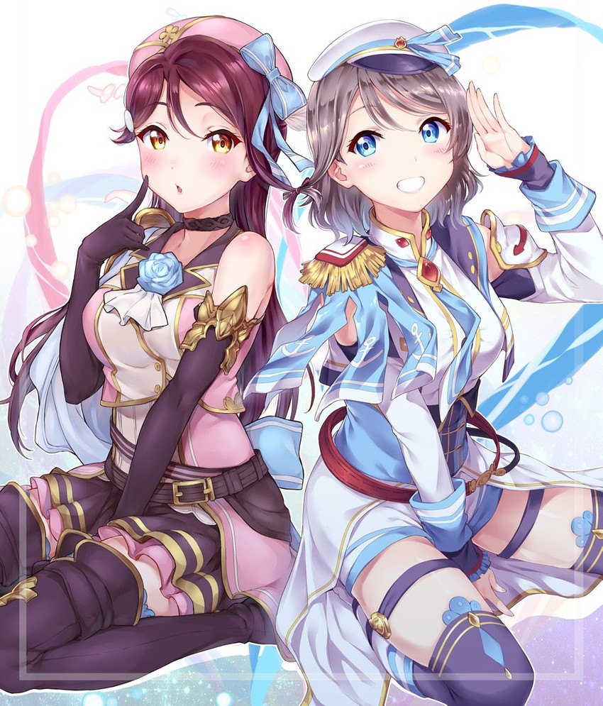 watanabe you and sakurauchi riko (love live! and 2 more) drawn by surfing_orange