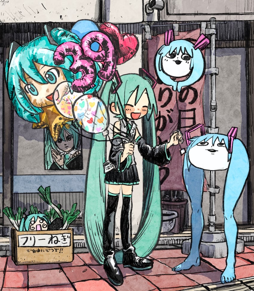 hatsune miku, hachune miku, mikudayo, and shiteyan'yo (vocaloid) drawn by nata_shelf