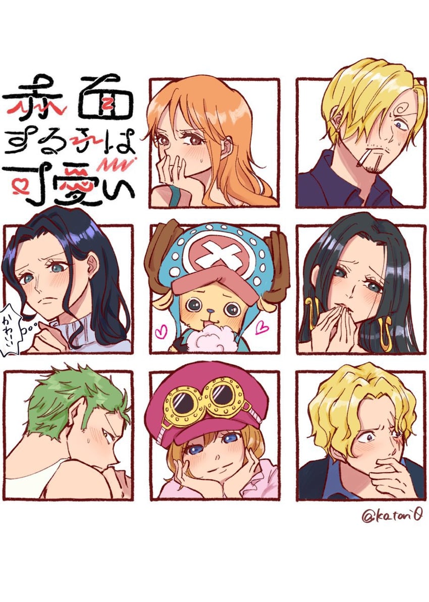 nami, nico robin, roronoa zoro, sanji, tony tony chopper, and 3 more (one piece) drawn by ko_tori0