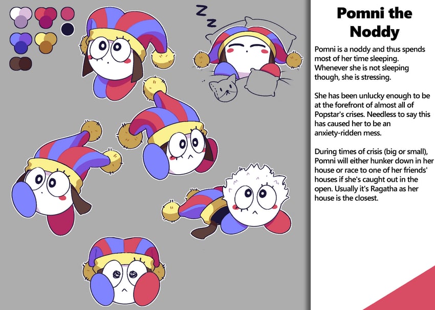 pomni and noddy (kirby and 1 more) drawn by skewedcanvas