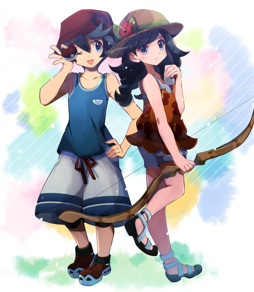 selene and elio (pokemon and 1 more) drawn by ayateaori
