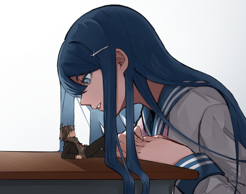naegi makoto and maizono sayaka (danganronpa and 1 more) drawn by gaba33