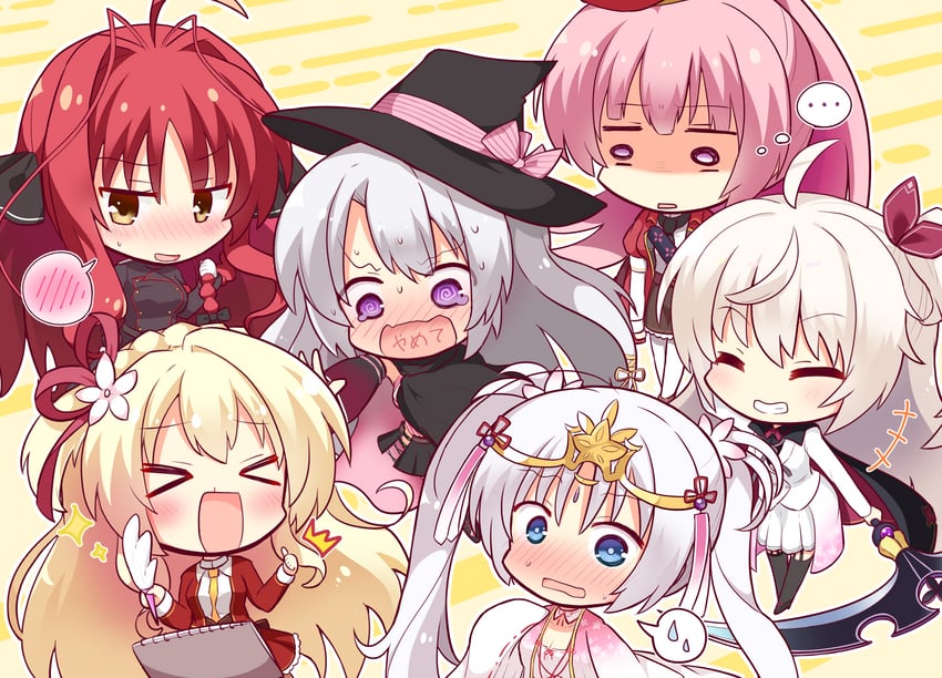 ayachi nene, yarai miu, tomotake yoshino, mitsukasa ayase, akizuki kanna, and 1 more (senren banka and 6 more) drawn by hakutocake