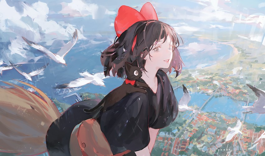 kiki and jiji (studio ghibli and 1 more) drawn by yueko_(jiayue_wu)