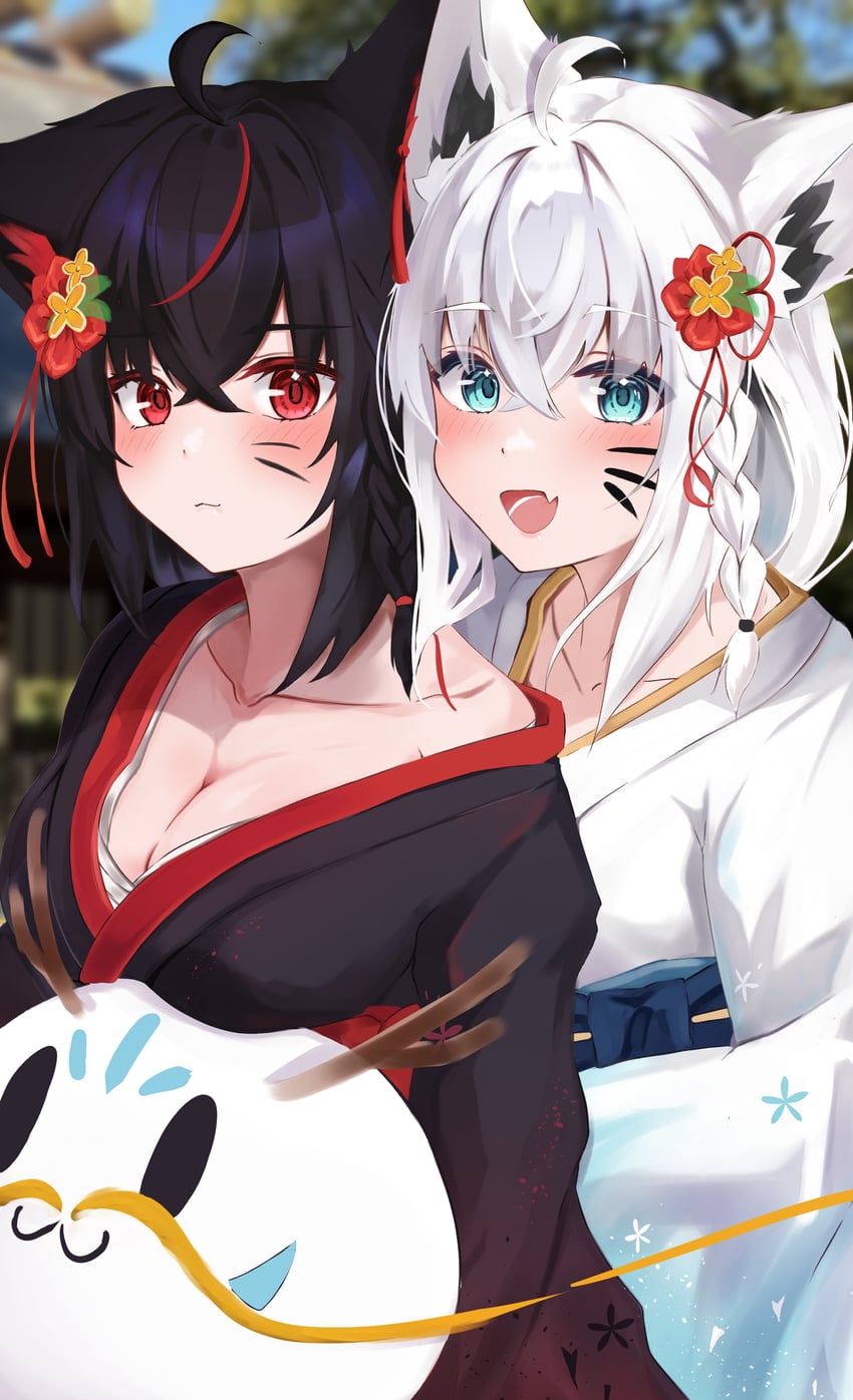 shirakami fubuki and kurokami fubuki (hololive) drawn by siyara_amau