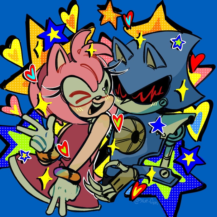 amy rose and metal sonic (sonic) drawn by xue_gin