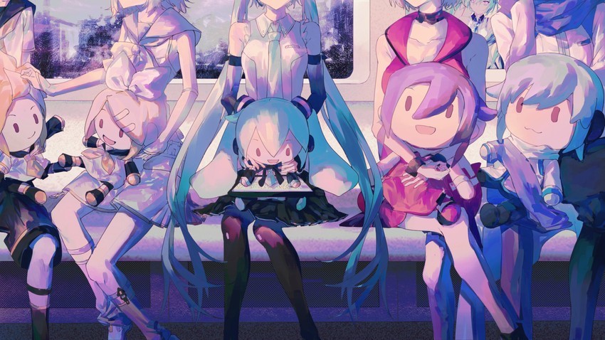 hatsune miku, kagamine rin, kagamine len, kaito, and meiko (vocaloid) drawn by huaji_niang