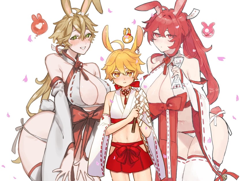 aether, diluc, thoma, and seelie (genshin impact) drawn by ohkrkr_z