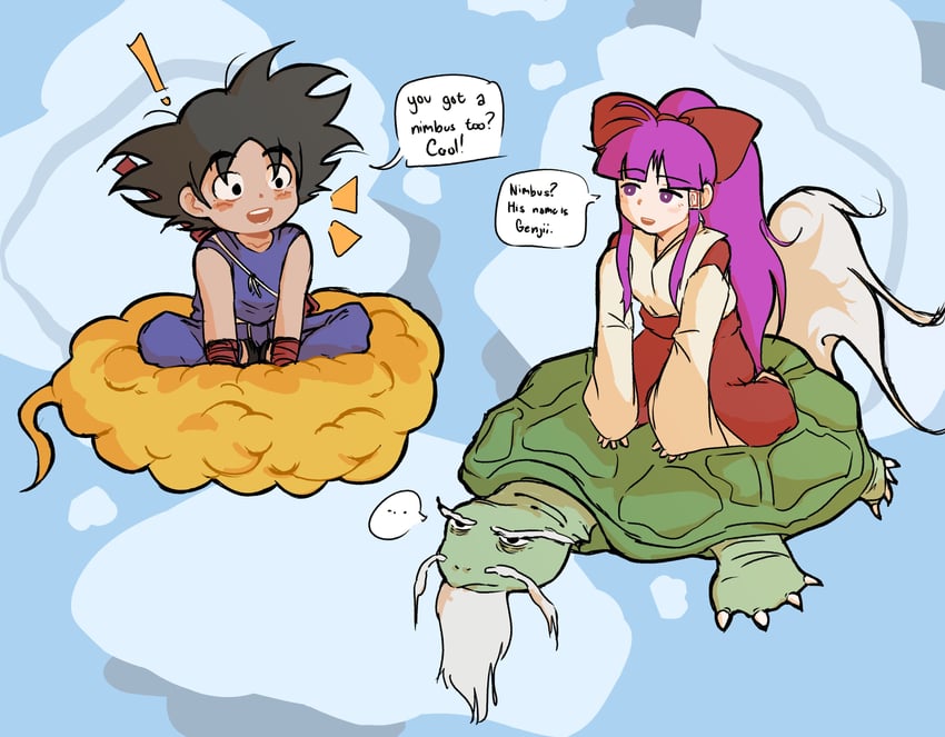 hakurei reimu, son goku, and genjii (touhou and 1 more) drawn by cyanidegray