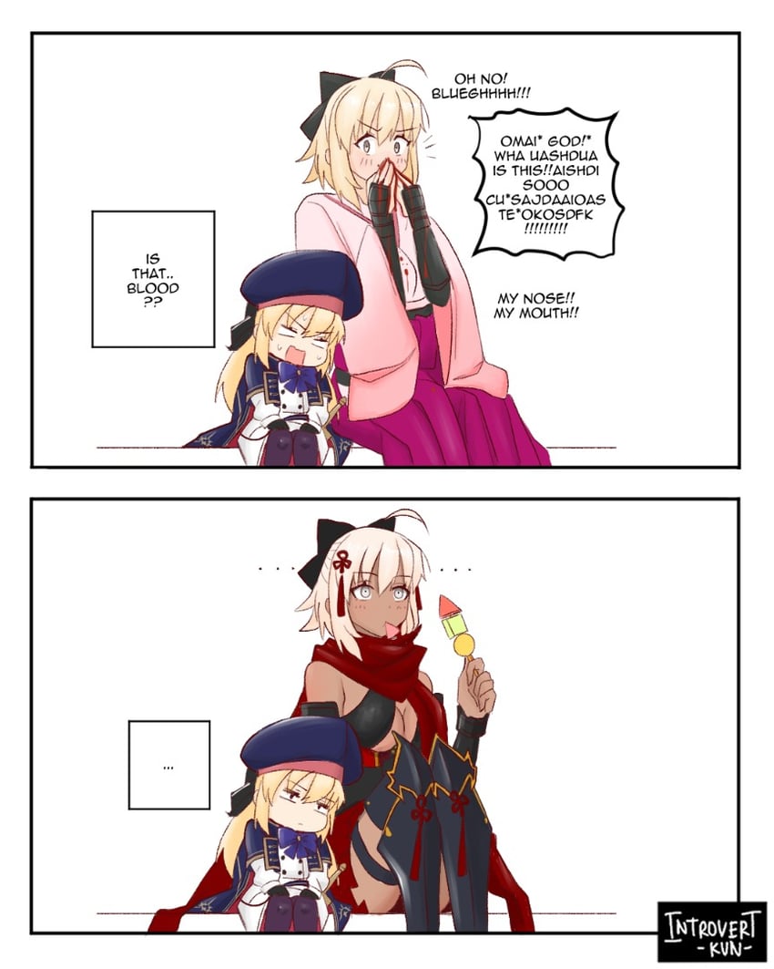 artoria pendragon, okita souji, artoria caster, and okita souji alter (fate and 1 more) drawn by introvert-kun