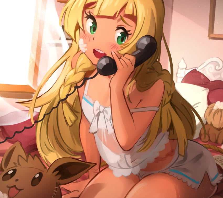 lillie and eevee (pokemon and 1 more) drawn by khyle.