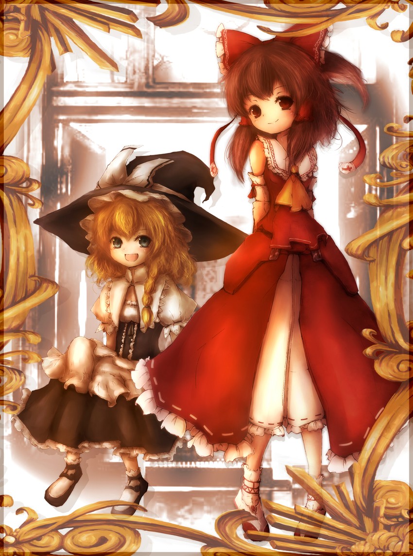 hakurei reimu and kirisame marisa (touhou) drawn by amano_jack