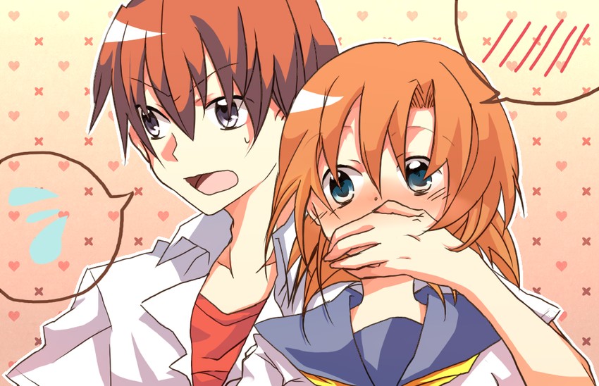 ryuuguu rena and maebara keiichi (higurashi no naku koro ni) drawn by hanon_mizushiro and mitsukan_lori