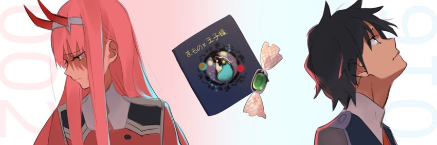 zero two and hiro (darling in the franxx) drawn by midori_(mido0021)