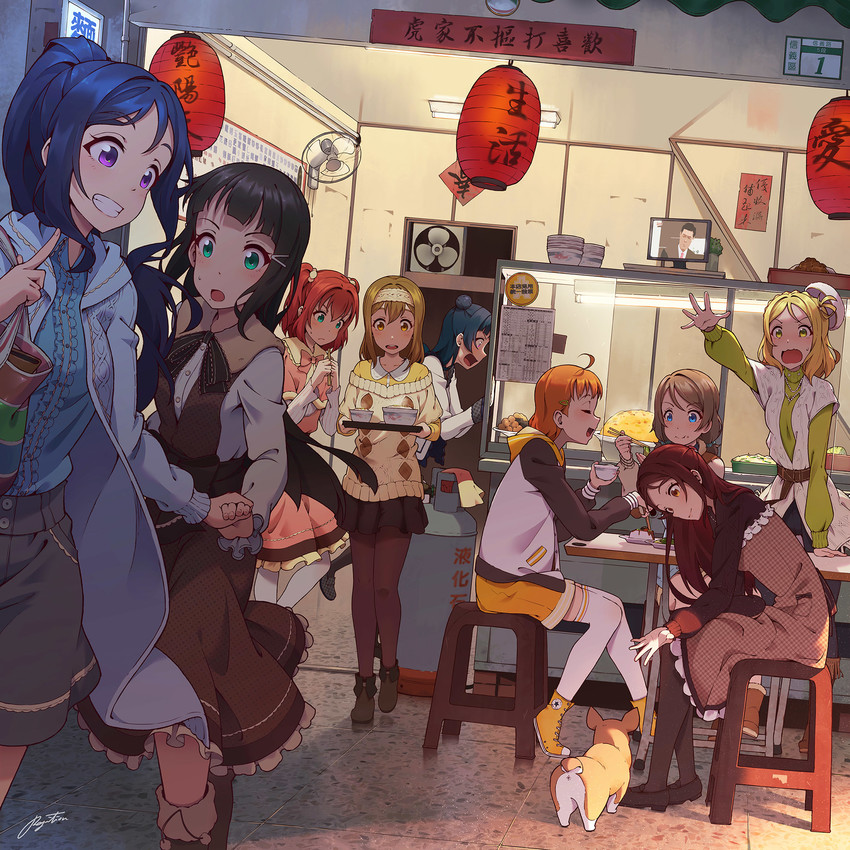 watanabe you, tsushima yoshiko, sakurauchi riko, takami chika, matsuura kanan, and 4 more (love live! and 1 more) drawn by regition