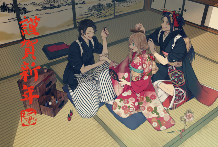 kashuu kiyomitsu, midare toushirou, and jirou tachi (touken ranbu) drawn by mokuzu_(mokuzzzzz)