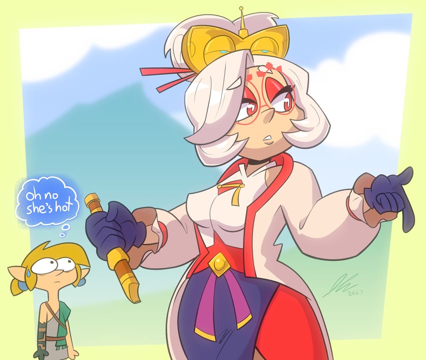 link and purah (the legend of zelda and 2 more) drawn by juicyartz