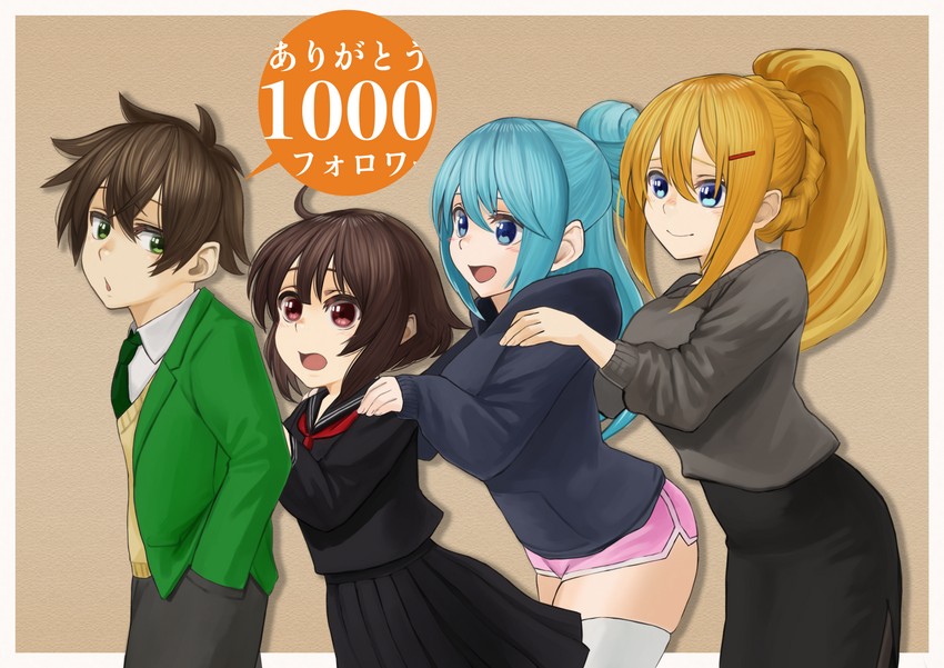 megumin, aqua, darkness, and satou kazuma (kono subarashii sekai ni shukufuku wo!) drawn by izawa_(bhive003)
