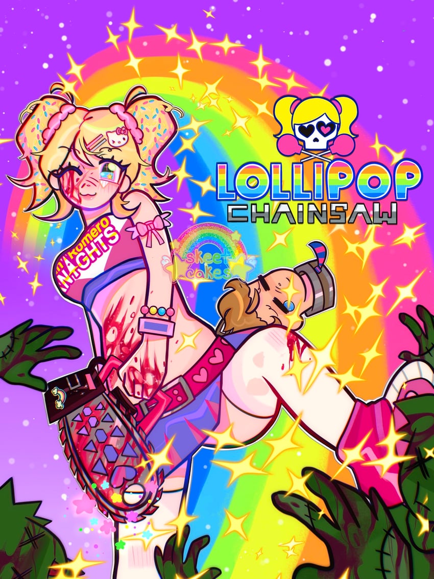 hello kitty, juliet starling, and nick carlyle (sanrio and 2 more) drawn by gijinkacakes