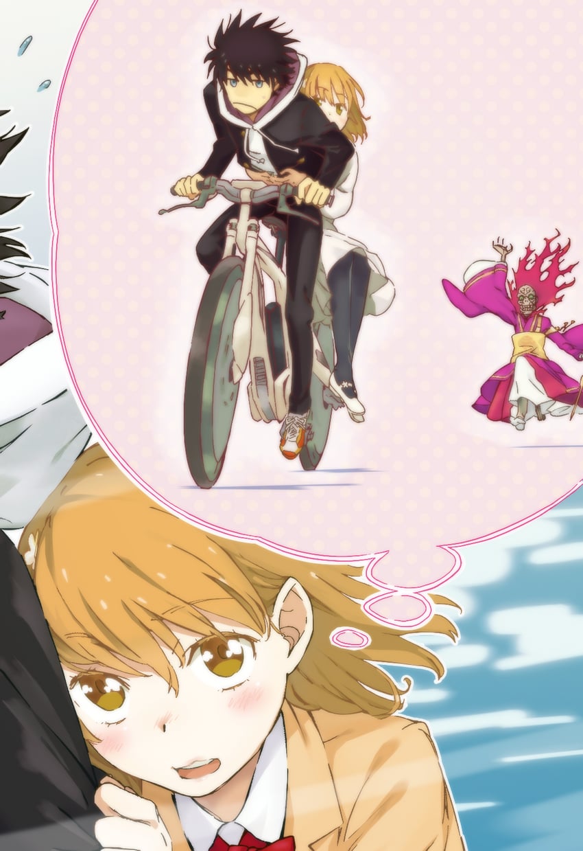 misaka mikoto, kamijou touma, and high priest (toaru majutsu no index and 1 more) drawn by gazing_eye and haimura_kiyotaka