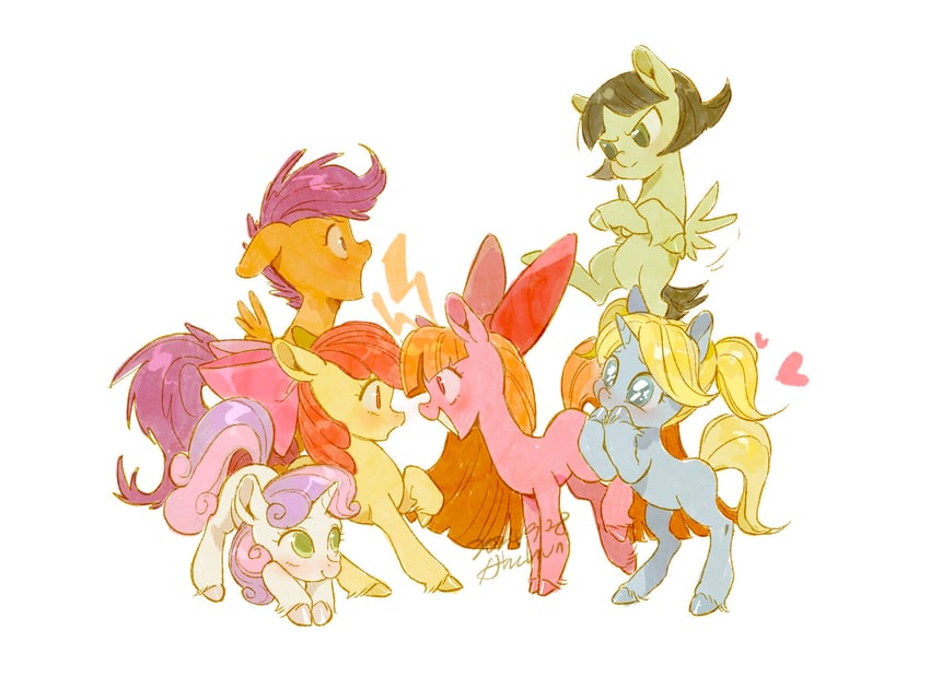 buttercup, blossom, bubbles, apple bloom, sweetie belle, and 1 more (my little pony and 2 more) drawn by ahchun_zai_beiwo