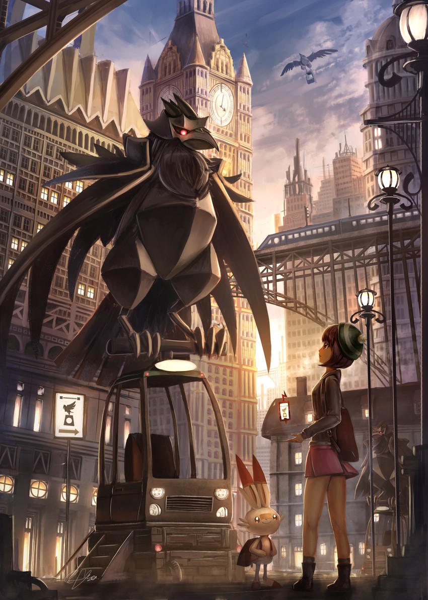 gloria, scorbunny, and corviknight (pokemon and 1 more) drawn by flyaspring4