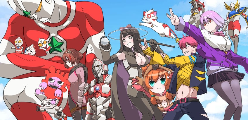 shinjou akane, ultraman, gauma, aguila, ultraman joneus, and 6 more (gridman universe and 13 more) drawn by umakizu