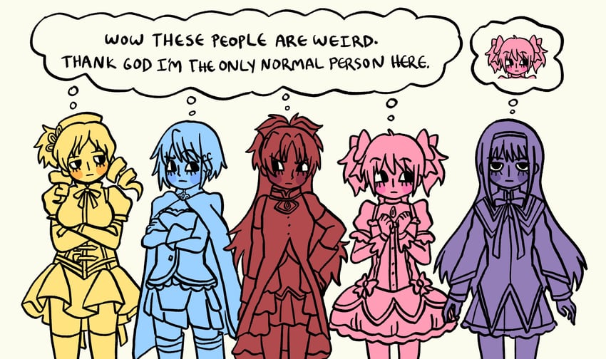 akemi homura, kaname madoka, miki sayaka, sakura kyoko, and tomoe mami (mahou shoujo madoka magica) drawn by wondernyanz