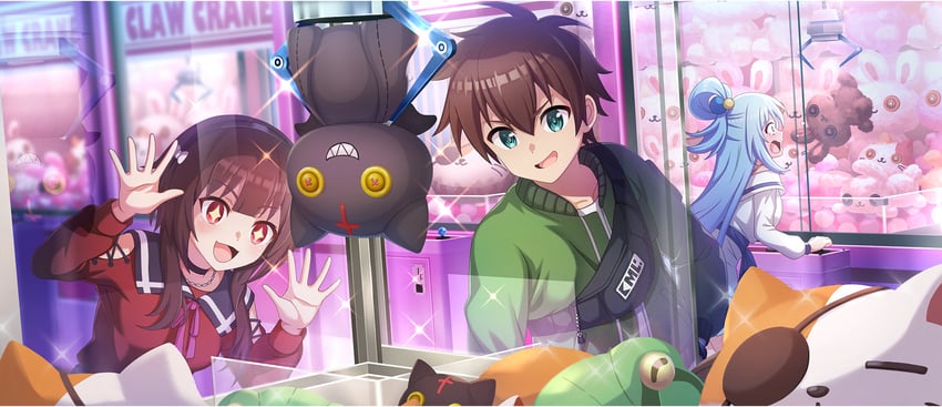 megumin, aqua, satou kazuma, and chomusuke (kono subarashii sekai ni shukufuku wo! and 1 more)