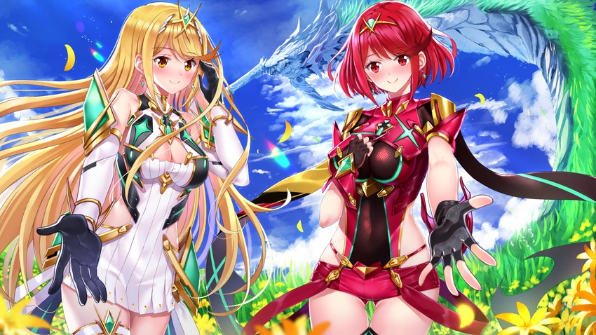 pyra and mythra (xenoblade chronicles and 1 more) drawn by swordsouls
