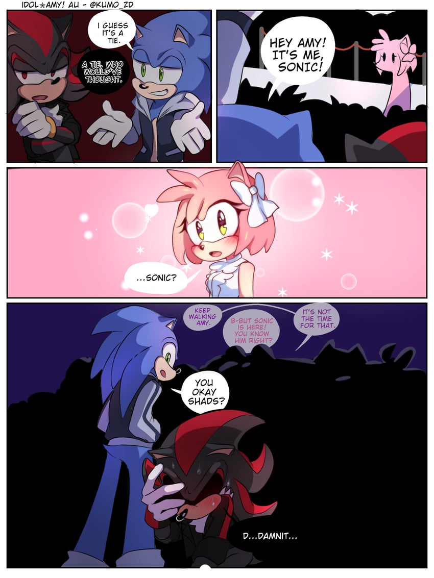 sonic the hedgehog, shadow the hedgehog, and amy rose (sonic) drawn by kumo_zd