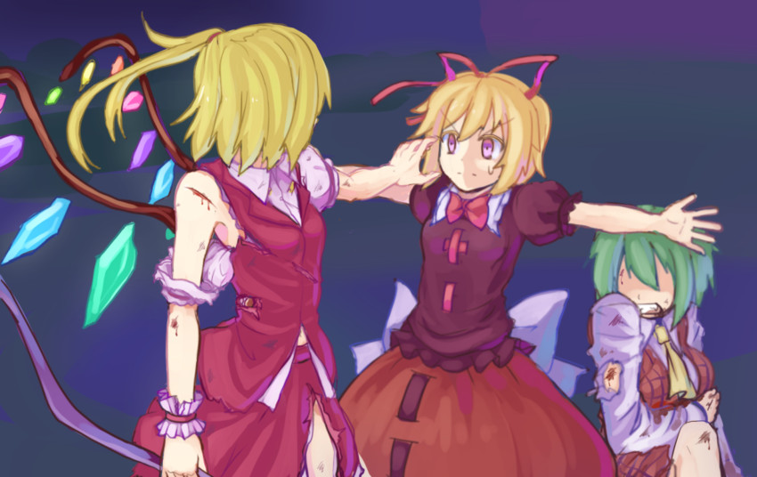 flandre scarlet, kazami yuuka, and medicine melancholy (touhou) drawn by kenuu_(kenny)