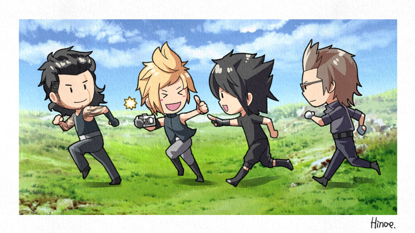 noctis lucis caelum, gladiolus amicitia, prompto argentum, and ignis scientia (final fantasy and 1 more) drawn by hinoe_(dd_works)