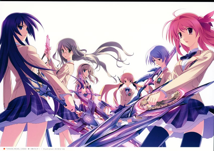 sakihata rimi, nishijou nanami, kishimoto ayase, orihara kozue, aoi sena, and 1 more (chaos;head) drawn by sasaki_mutsumi