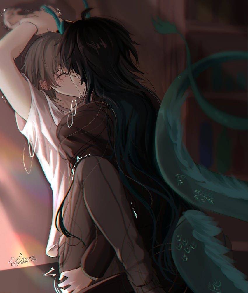 trailblazer, caelus, and dan heng (honkai and 1 more) drawn by fennec_artsss