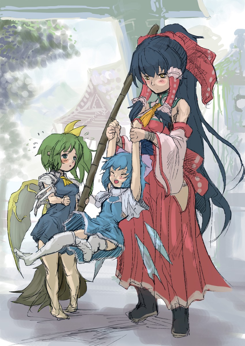 hakurei reimu, cirno, and daiyousei (touhou) drawn by hey_taisyou
