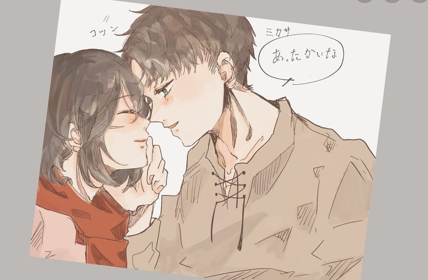 mikasa ackerman and eren yeager (shingeki no kyojin) drawn by nitijoy2