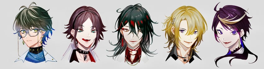 ike eveland, vox akuma, luca kaneshiro, mysta rias, and shu yamino (nijisanji and 1 more) drawn by howa