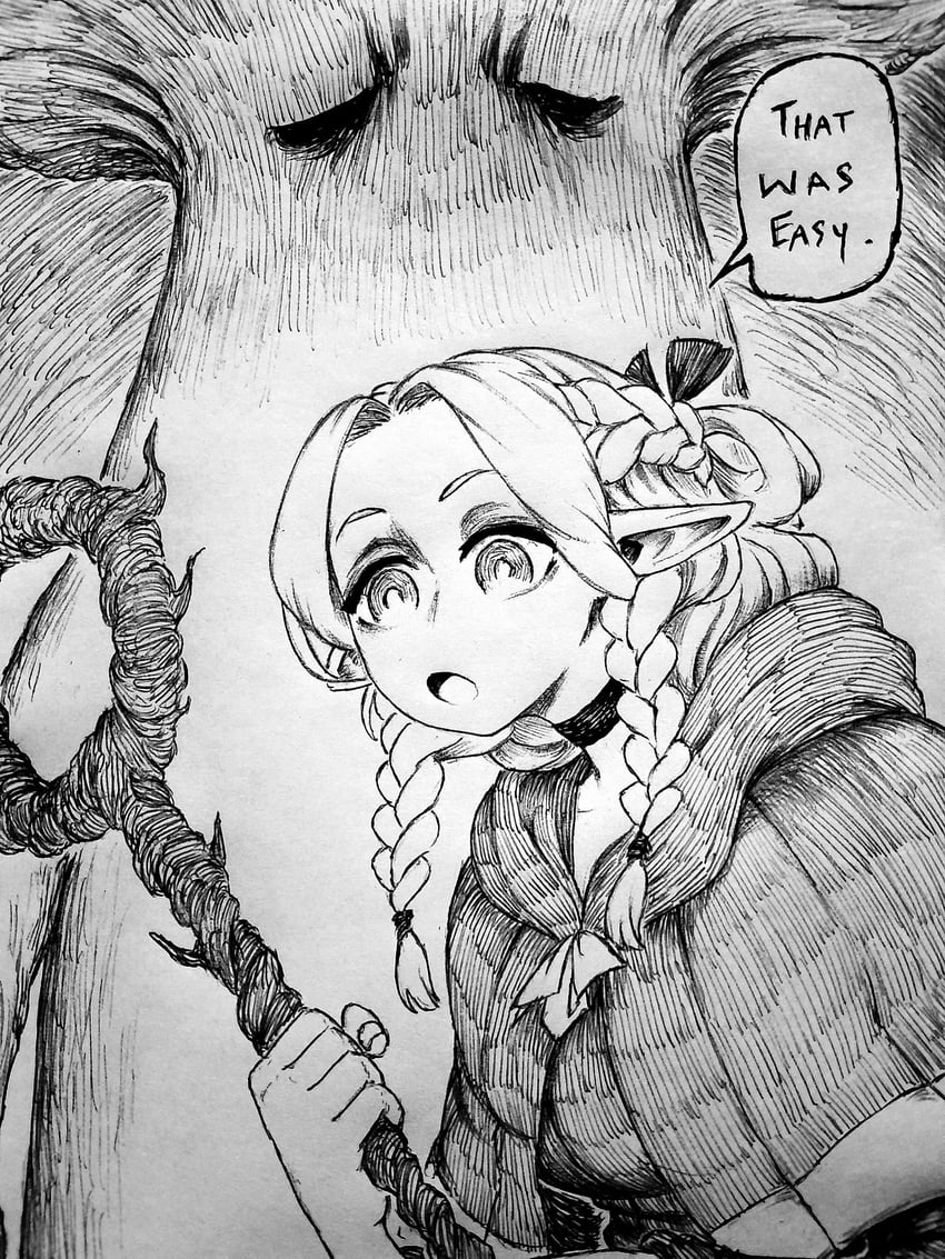 marcille donato and mushroom parent (dungeon meshi and 2 more) drawn by chronozbergh