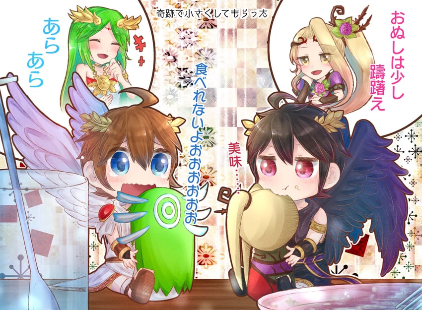 palutena, pit, dark pit, and viridi (kid icarus and 1 more) drawn by nemu_(ut_kakinotane)
