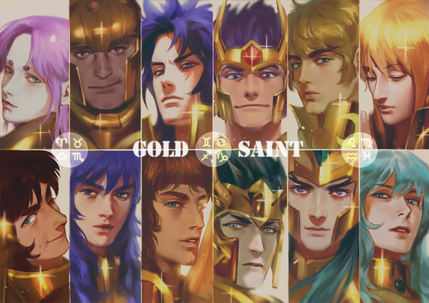 pisces aphrodite, aries muu, aquarius camus, virgo shaka, gemini saga, and 7 more (saint seiya) drawn by emg_(christain)