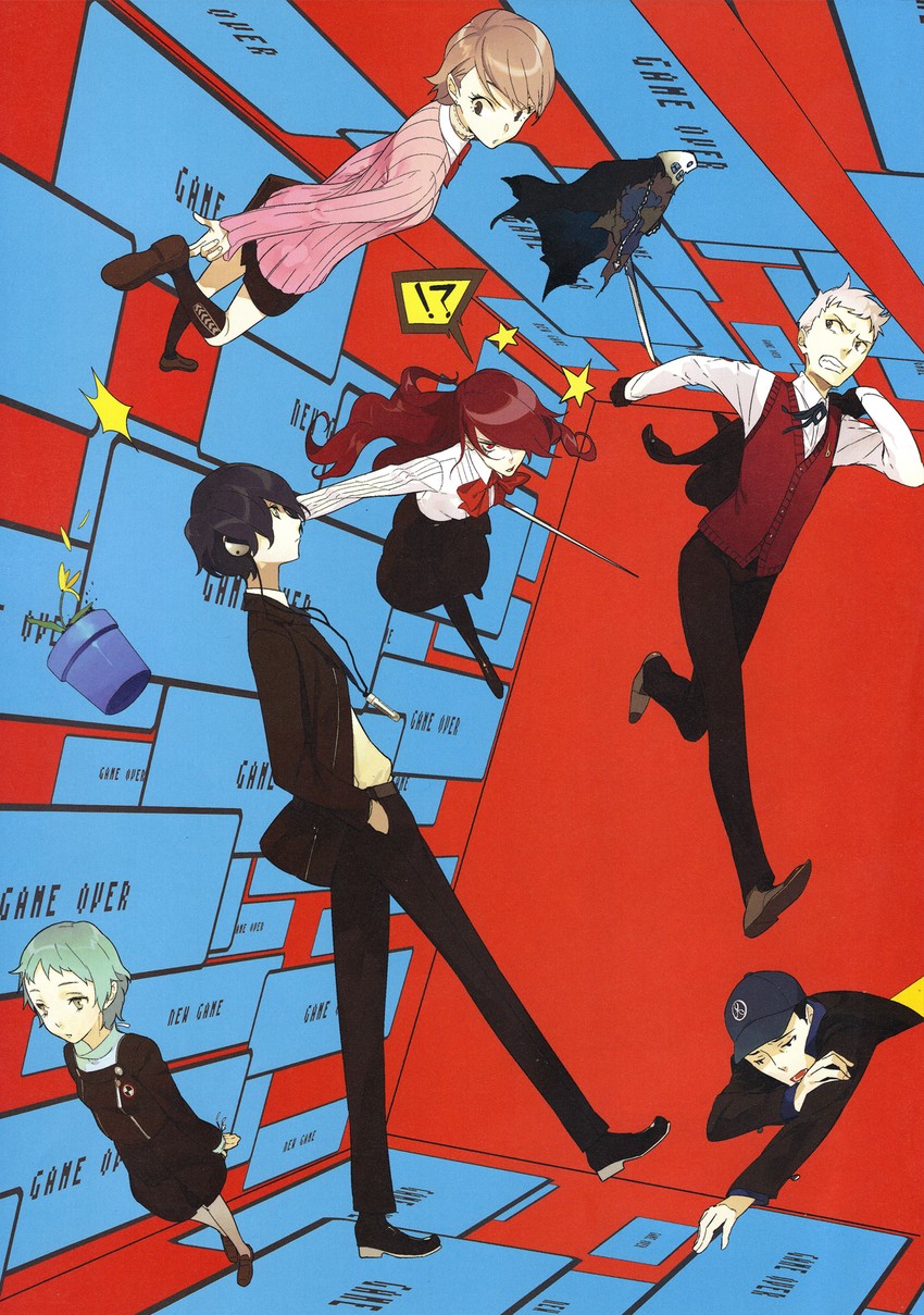 yuuki makoto, takeba yukari, kirijou mitsuru, yamagishi fuuka, sanada akihiko, and 2 more (persona and 1 more) drawn by pako_(pakosun)
